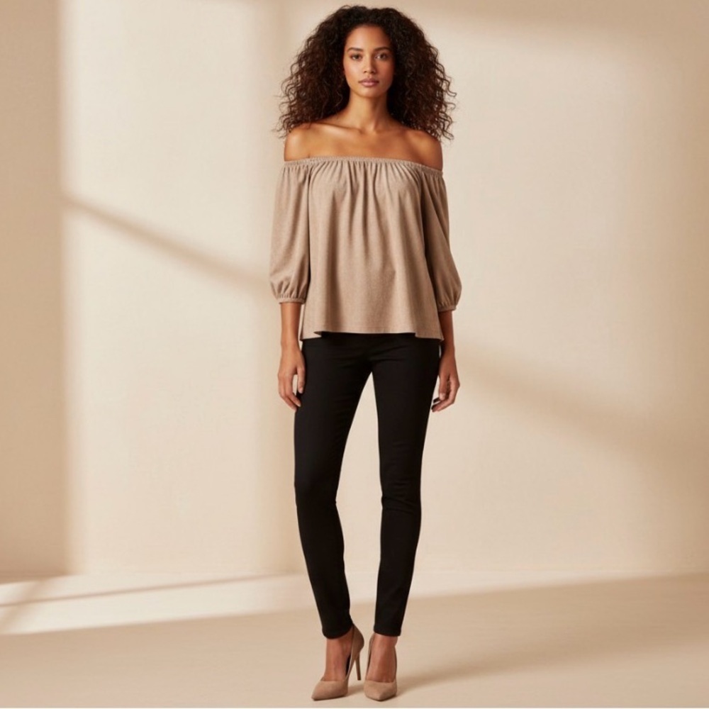 Chic Boy Language Off-Shoulder Faux Suede Blouse Detached Armpits 3/4 Sleeves!